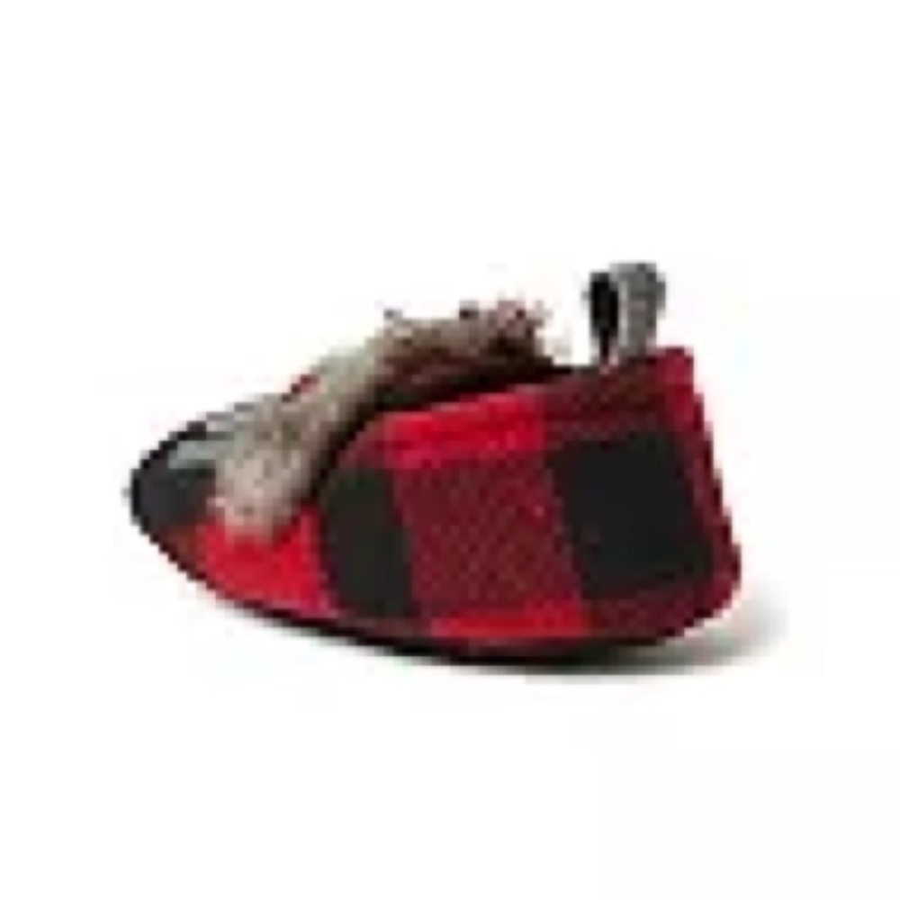 Baby Bear Slippers 6 - 9Mo Dearfoams Buffalo Plaid Square Red Black Slip On NWT - Picture 7 of 10